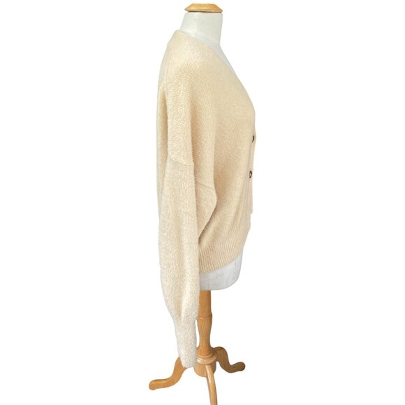 Urban Outfitters Oversized Puff Sleeve Button Cardigan Cream Slouchy Fuzzy-S - Picture 6 of 13